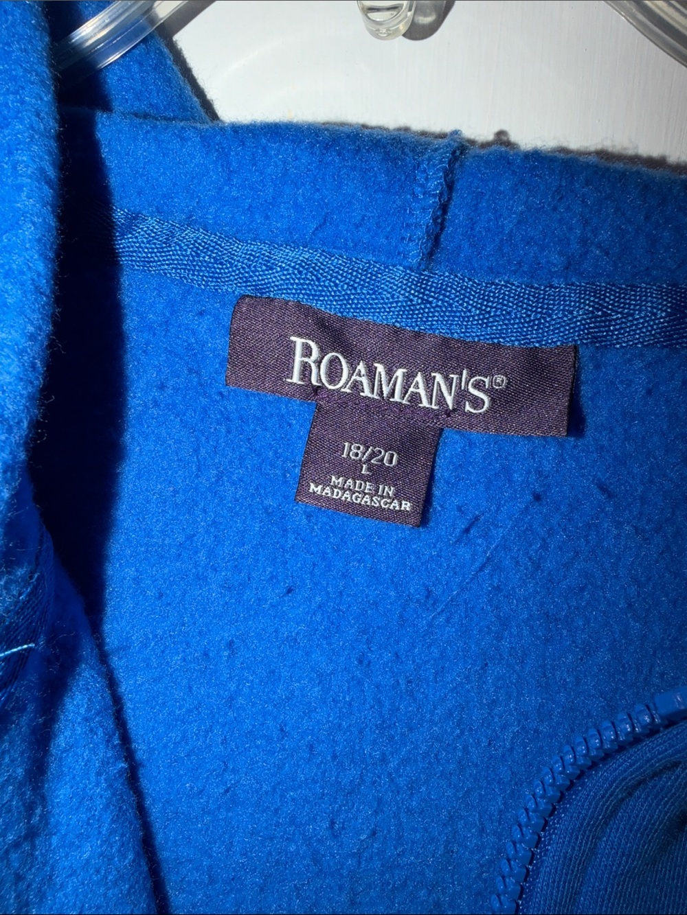ROAMAN's Blue Fleece Cotton Zip Up Hoodie SZ 18/20 or 2X - Picture 4 of 8